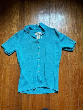Teal Short-Sleeve Button Front Top